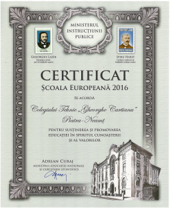 Certificat scoala europeana 2016